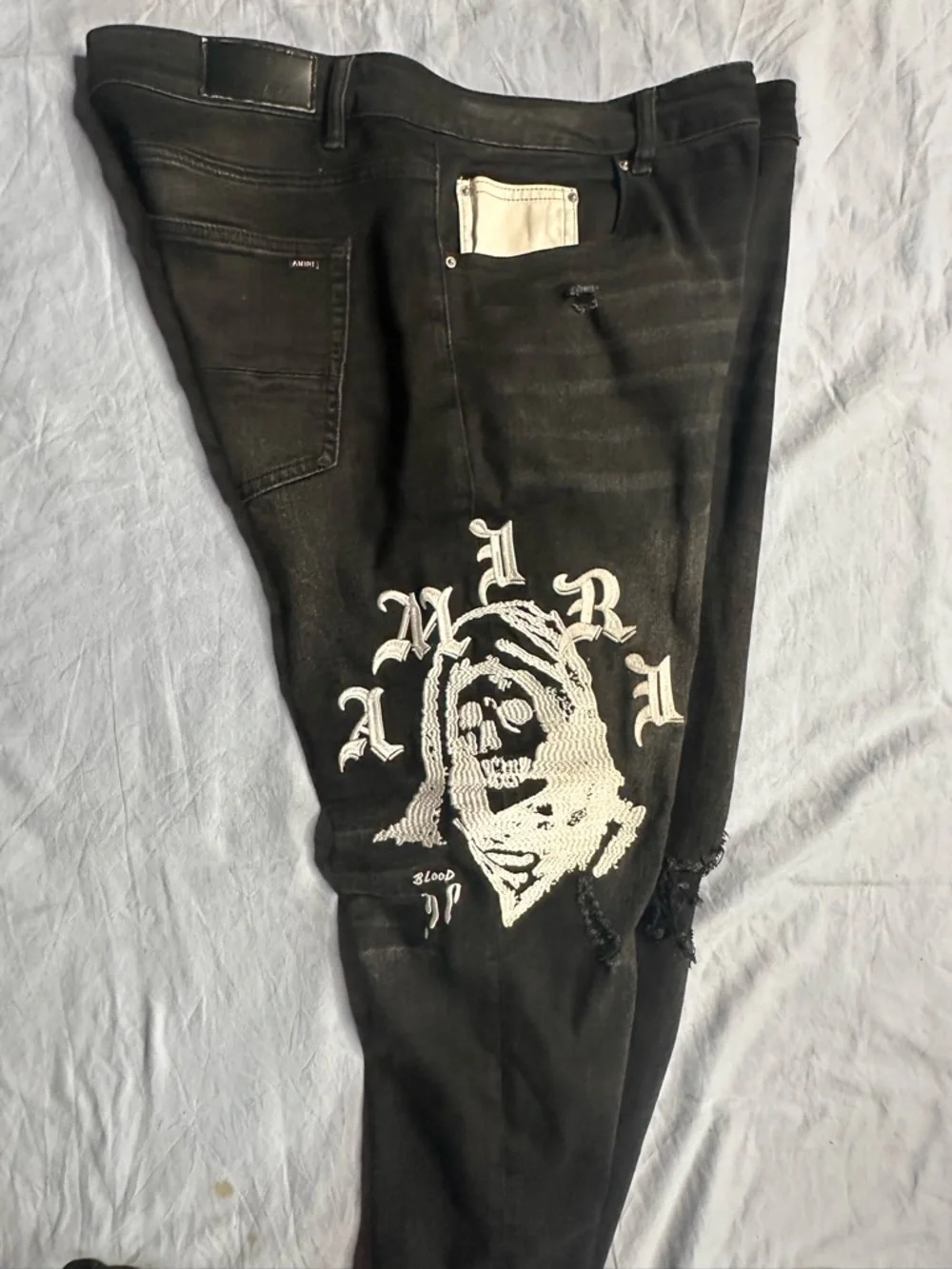 AMIRI Black Skinny Jeans with White Graphic Detailing - Men's - Picture 13 of 16
